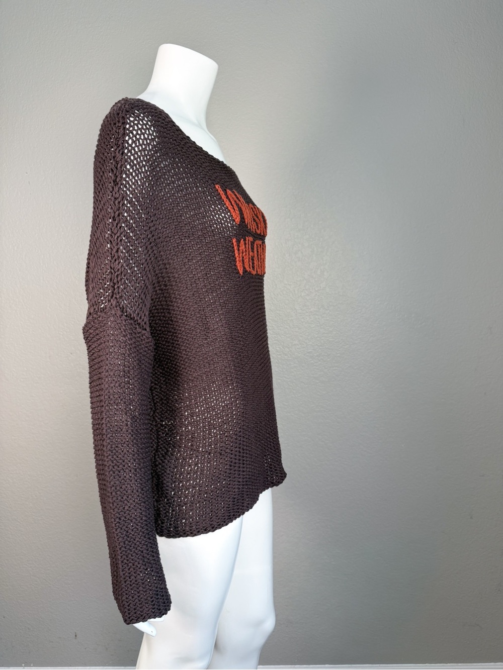 Wooden Ships Whiskey Weather Open Knit Oversized Sweater Brown Orange - Picture 5 of 7